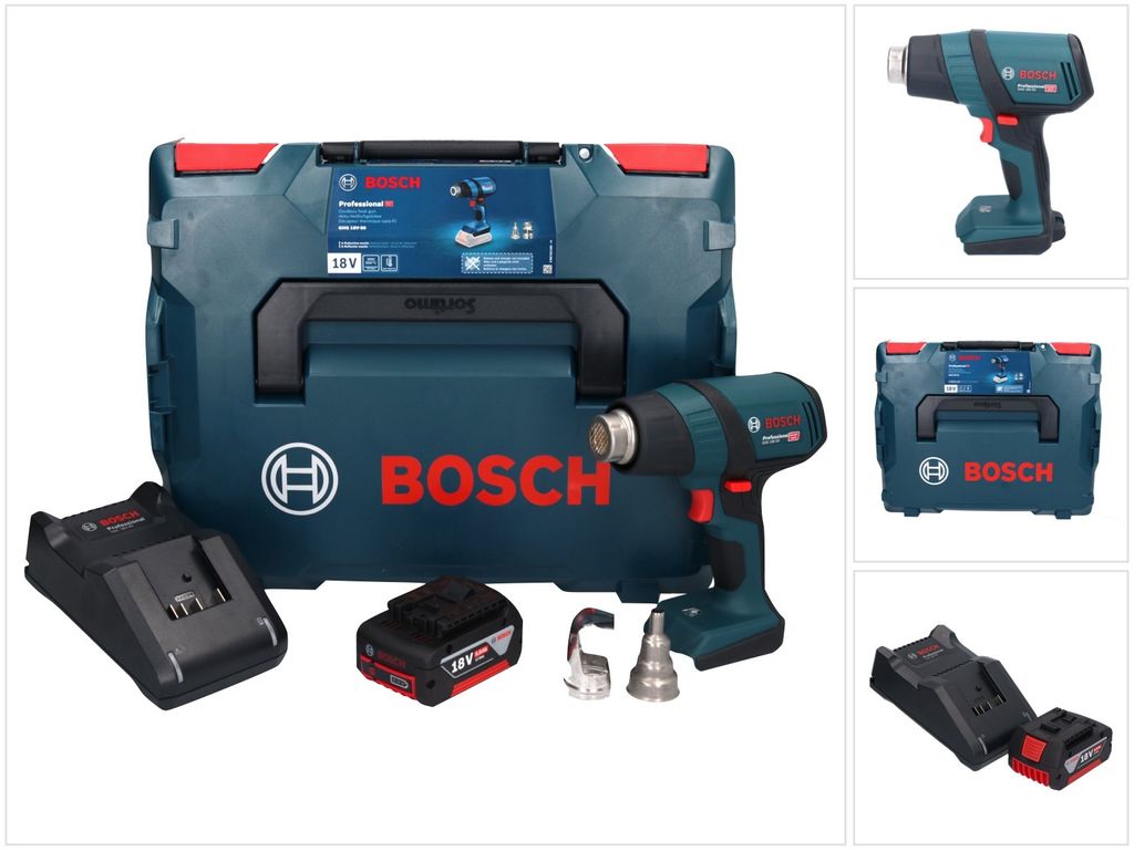 Bosch GHG 18V-50 Professional Akku Heissluftgebläse 18 V 300° C / 500° C + 1x Akku 5,0 Ah + Ladegerät + L-Boxx