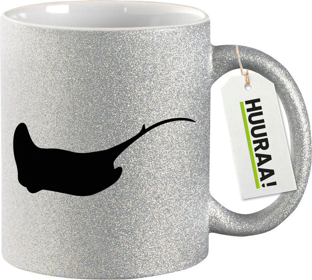 Huuraa Glitzertasse Rochen Silhouette 330ml Silber Keramik Kaffeebecher Geschenkidee