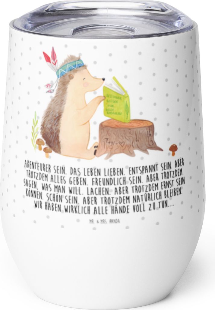 Mr. & Mrs. Panda Thermobecher Igel Federschmuck - Weiß - Geschenk, thermosbecher, Tiere, glühwein tasse, Lagerfeuer, Camping, Indianer, Abenteuer...