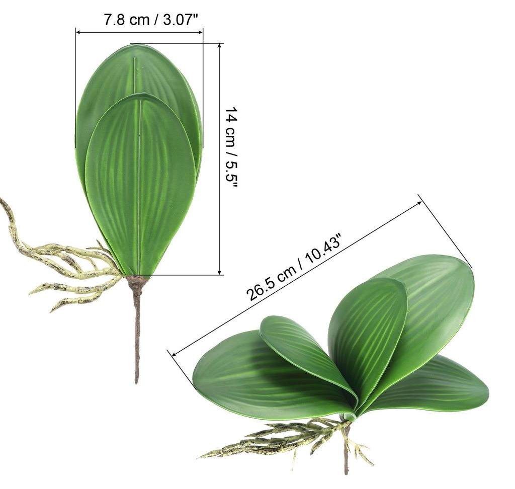 Kš¹nstliche Orchideenbl?tter 5,51 Zoll, 2er Pack Kleine Kunstbl?tter aus Phalaenopsis, Echte Latex-Touch Grš¹npflanze mit 5 Bl?ttern und Stiele...