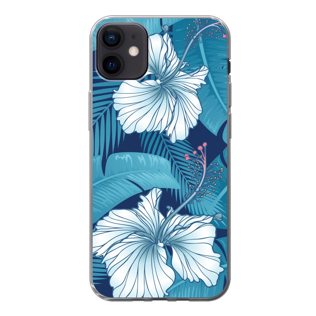 MuchoWow Handyhülle Schutzhülle Hülle für iPhone 12 mini Tropisch - Blumen - Blau Silikon Softcase Handy Hülle - Bild