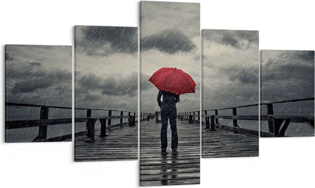 Bild auf Leinwand - Leinwandbild - Meer Brücke Sturm - 125x70cm - Wand Bild - Wanddeko - Wandbilder - Leinwanddruck - Bilder - Kunstdruck - Wandde...