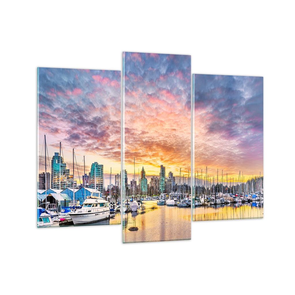 Bilder auf glas - Boote städtisch Stadt Landschaft - 130x100cm - Glasbilder - Wandbilder - Kunstdruck - Wanddekoration aus Glas - Glas Bilder - Wa...
