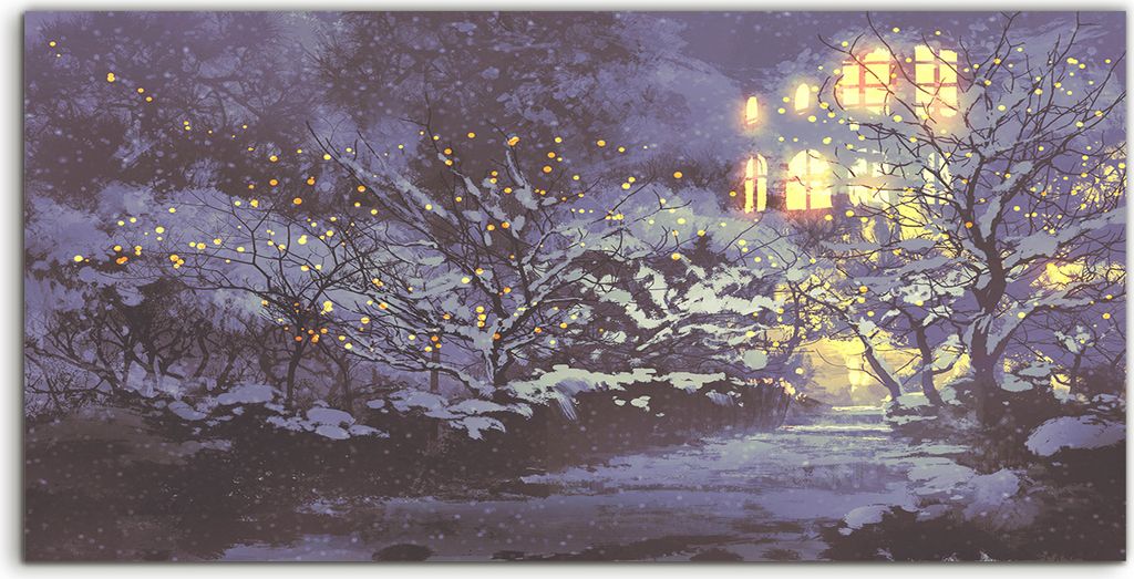 Coloray Spritzschutz aus Glas 120x60 Wandkunst Küchenrückwand Nachtlandschaft Wintergasse im Park