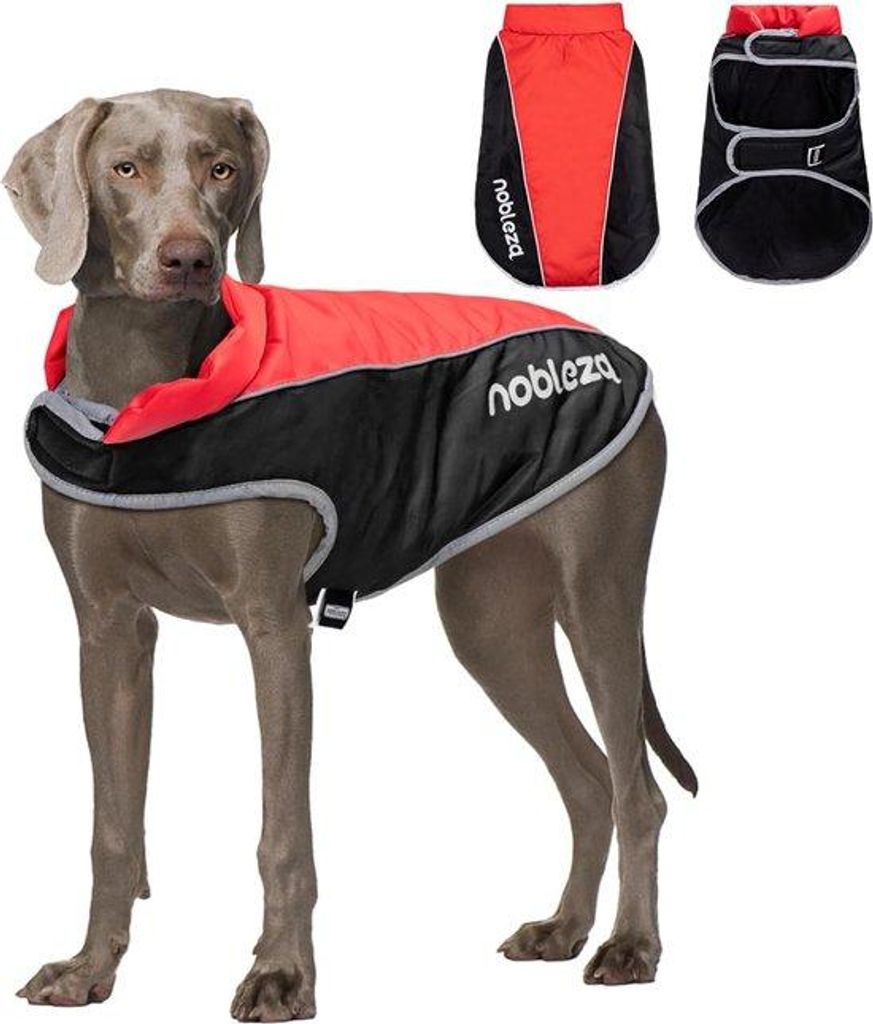 Wasserabweisende Hundemantel für kalte Winterabende, mittelgroße bis große Hunde, 4XL, rote Farbe, mit reflektierenden Streifen und Linnen-Atmun...