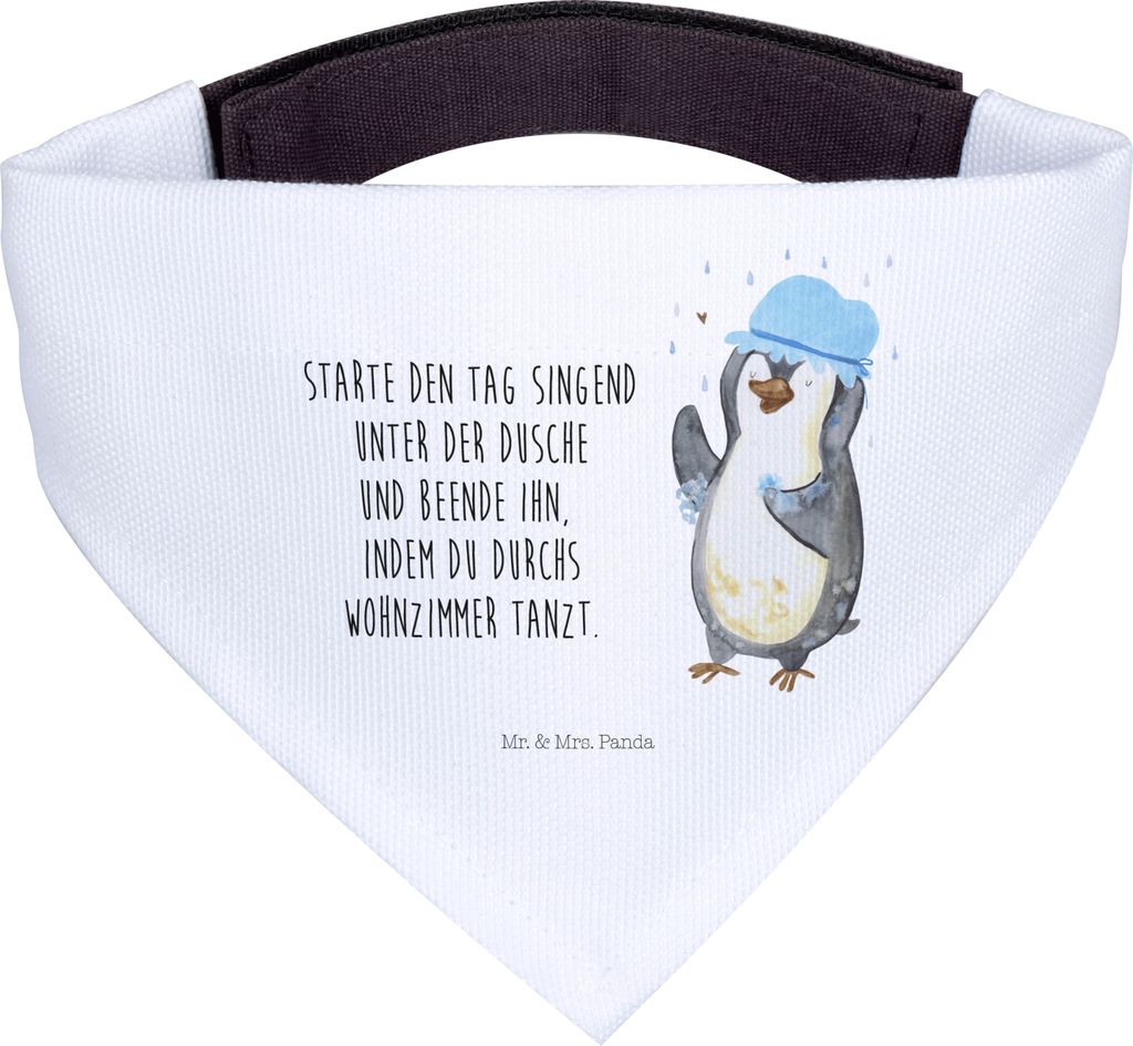 Mr. & Mrs. Panda Hundehalstuch Pinguin Duschen - Weiß - Geschenk, Pinguine, Singen, Dusche, Halstuch Hund, Motivation, Duschkonzert, Hunde, Dreiec...