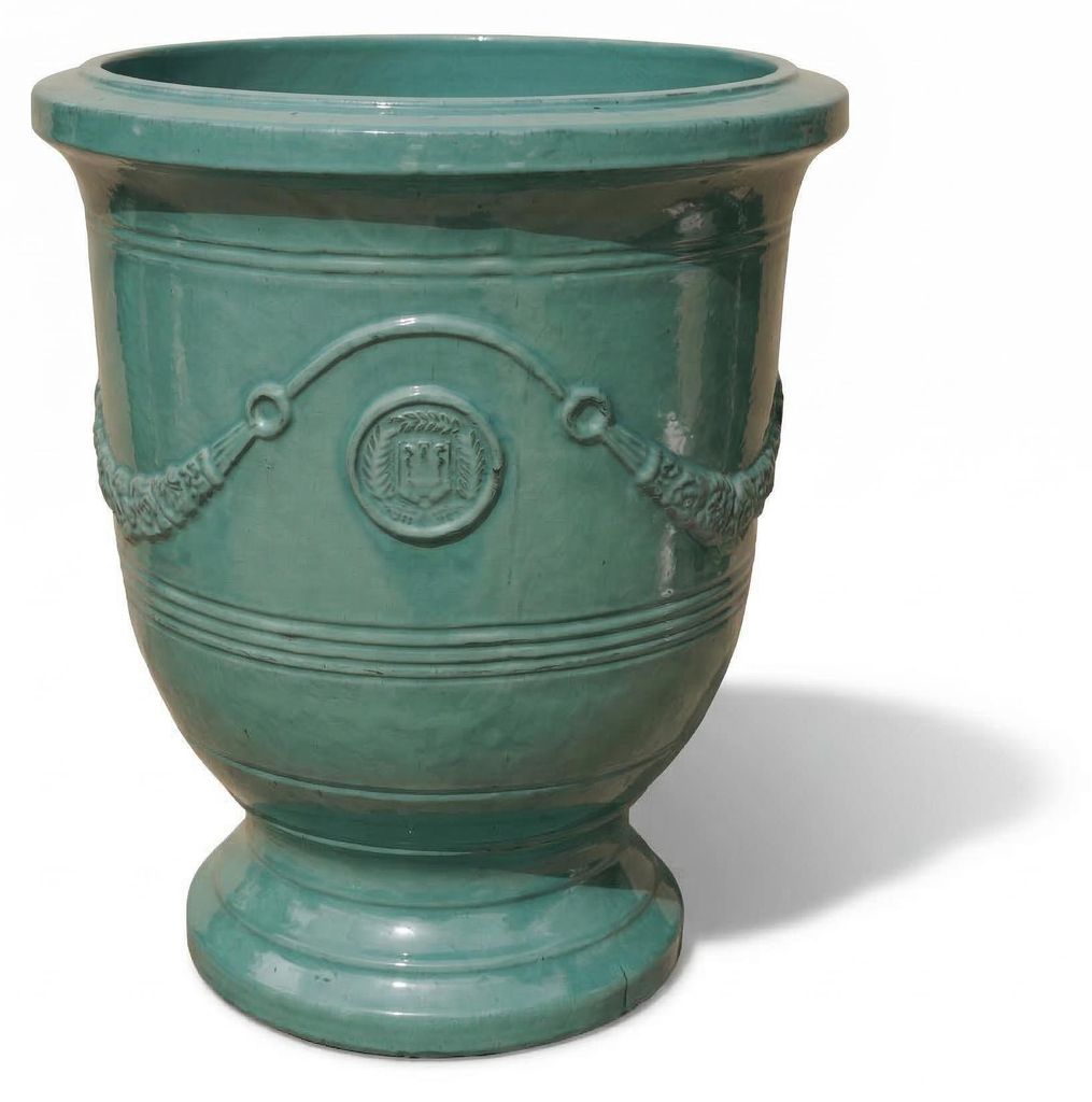 Provencelia Keramik Pflanzkübel Richelieu Grün, Ø35 x H42 cm, frostbeständig, handgefertigt, glasiert, Outdoor, Terrasse, winterfest
