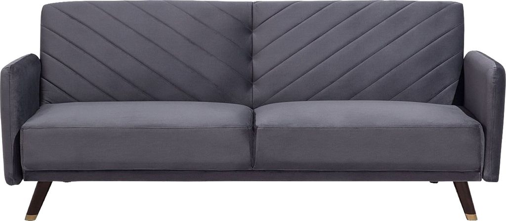 BELIANI Sofa rozkładana szara welurowa 3-osobowa z funkcją Zdjęcie produktu 