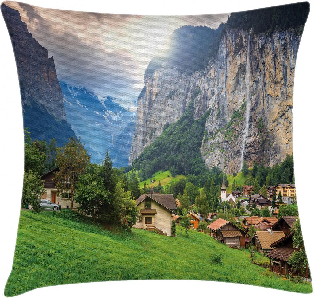 ABAKUHAUS Landschaft Kissenbezug, Wasserfall Sonnenlicht, aus Farbfesten Waschbaren Stoff Beidseitiger Druck mit robusten Reißverschluß, 50 x 50 ...