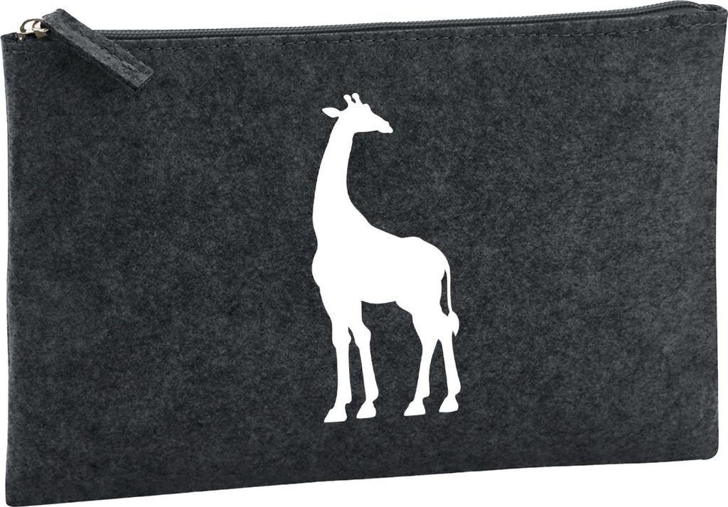 Huuraa Kulturbeutel Giraffe Silhouette 1 Liter Charcoal Filz Kosmetiktasche Geschenkidee