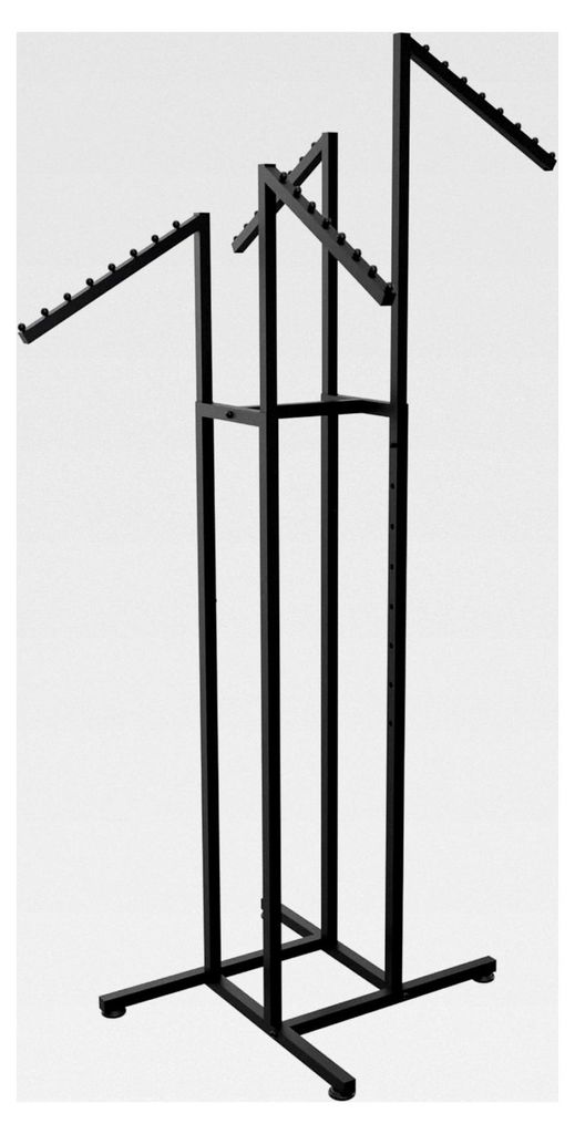 Kreuzständer schwarz mit höhenverstellbaren schrägen Armen, H120-183 x B110 x T110 cm, robuster Vier-Armständer, Länge je Arm 40 cm, Kleiderst...