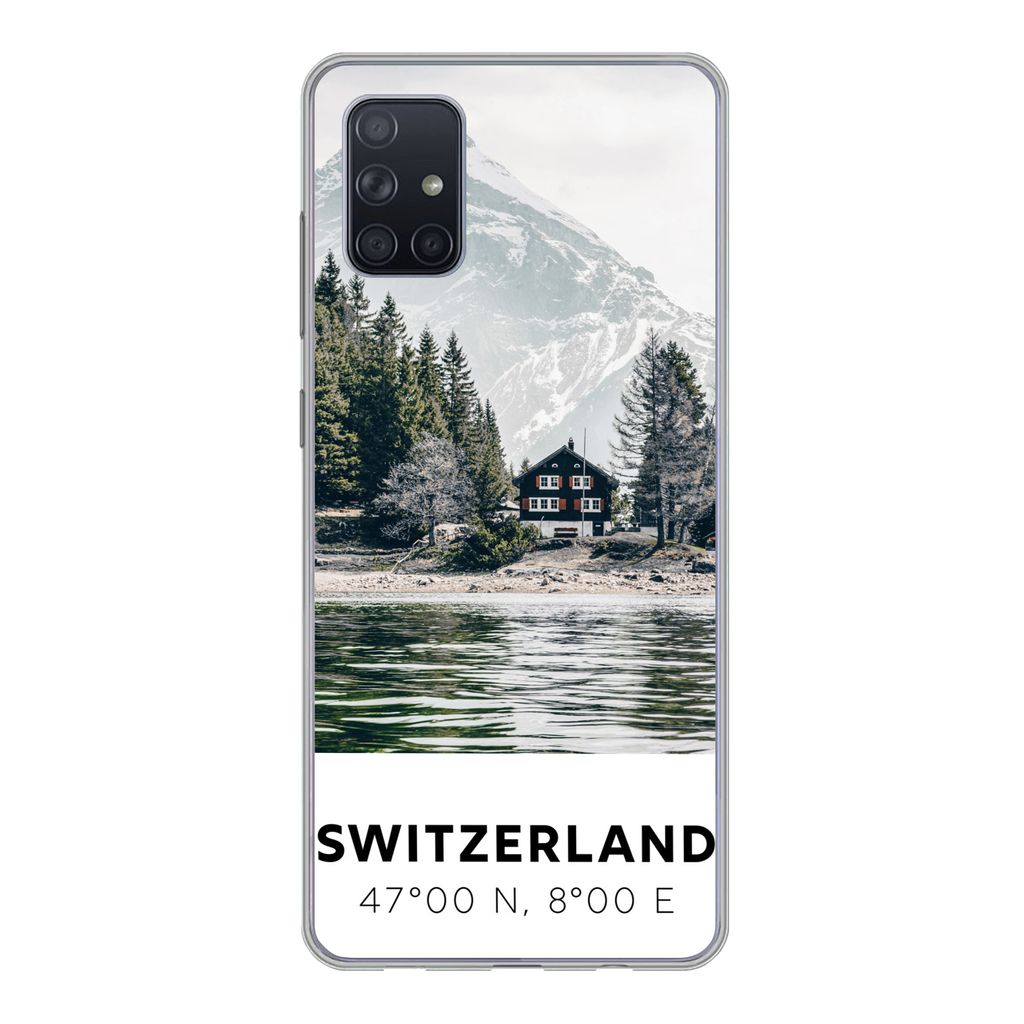 MuchoWow Handyhülle Schutzhülle Hülle für Samsung Galaxy A71 Schweiz - Berg - Chalet Silikon Softcase Handy Hülle - Kartenbesitzer