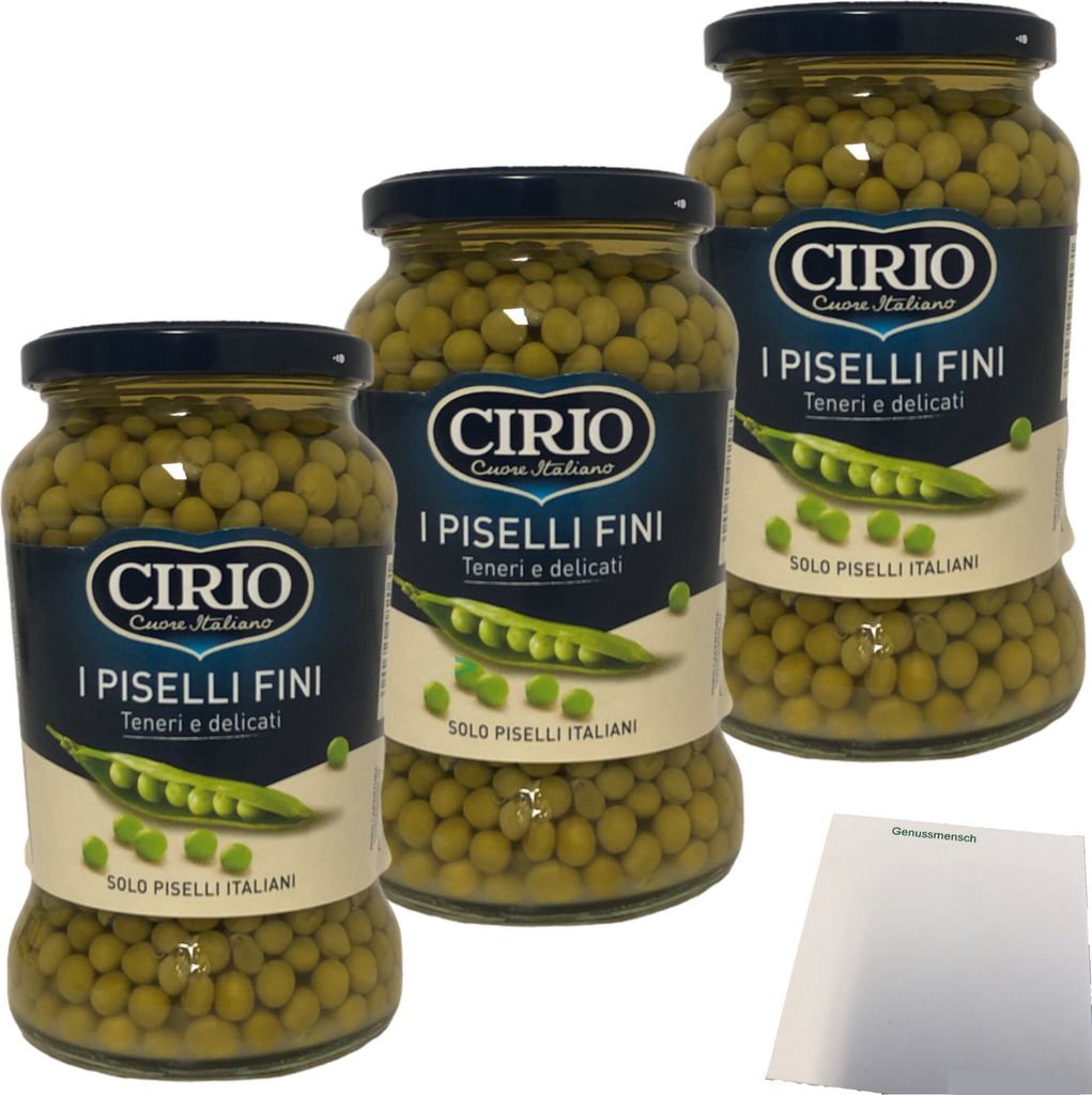 Cirio I Piselli Fini feine Erbsen 3er Pack (3x240g ATG Glas) + usy Block