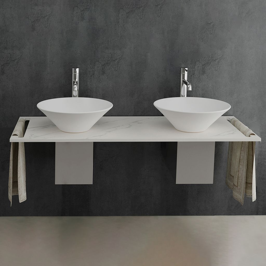 Alpenberger Waschtisch mit Handtuchhalter | Modern Waschplatz | Aufsatzwaschbecken Klein | Keramik Waschbecken | Handwaschbecken Rund | (Set 1, 130...