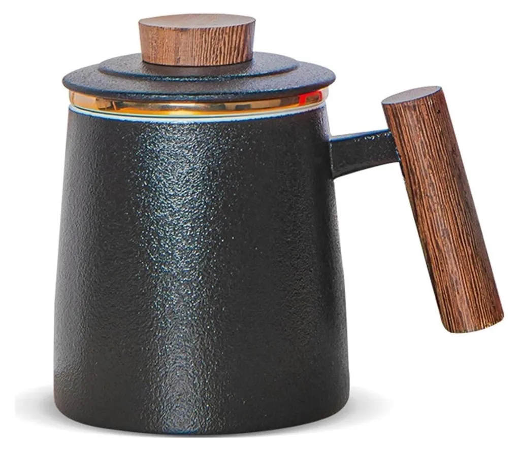 DISDADA Tazza da Tè Nera 500ml con Infusore e Coperchio - Tisaniera