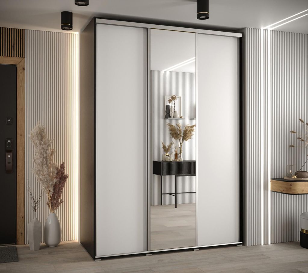 Kleiderschrank YVONA 3 – 180/60 cm, schwarz/weiß/silber