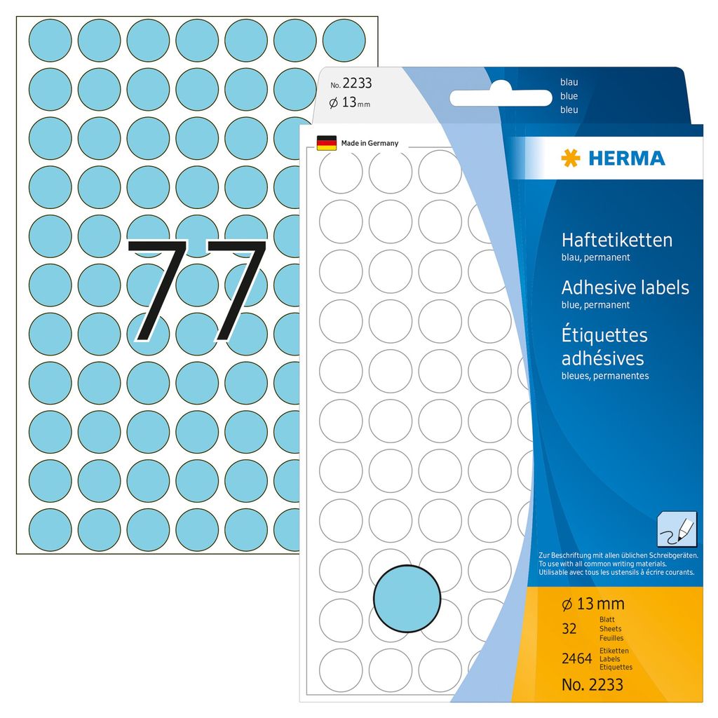 Vielzwecketiketten blau Ø 13 mm rund Papier matt 2464 St.