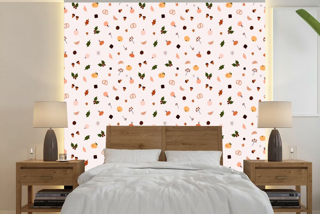 MuchoWow Fototapete für Wohnzimmer oder Schlafzimmer Wandtapete Vinyl Motivtapete Winter - Schablonen - Weiß - 220x220 cm - Tapeten