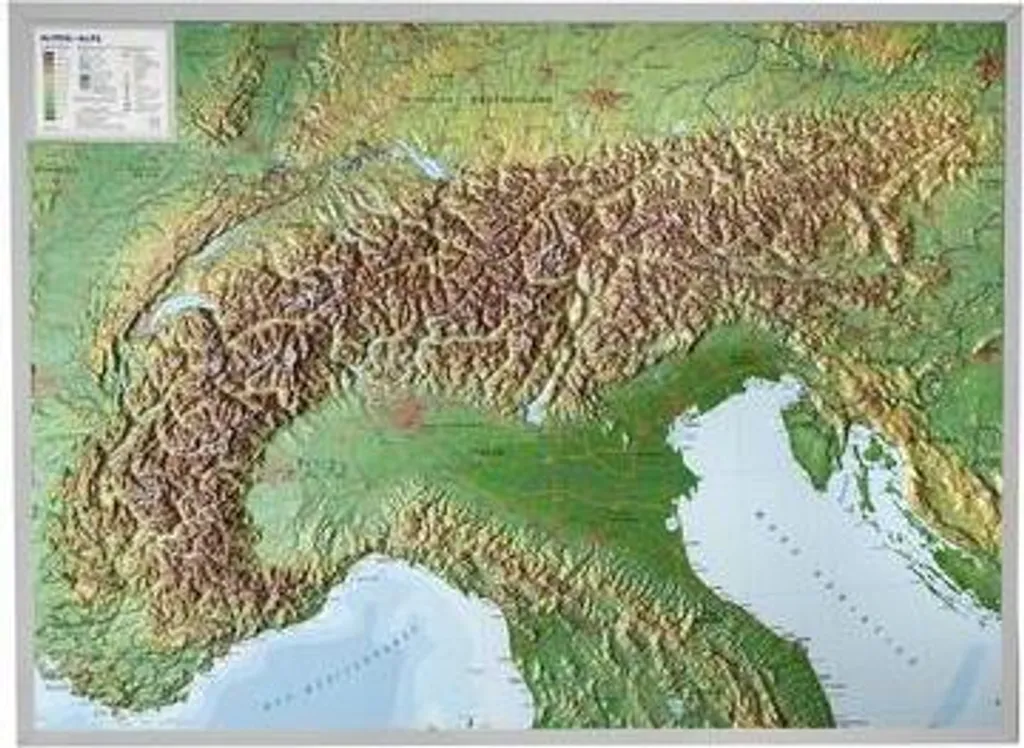 Visualisez les Alpes en relief 1:1 200 000 cadre aluminium inclus