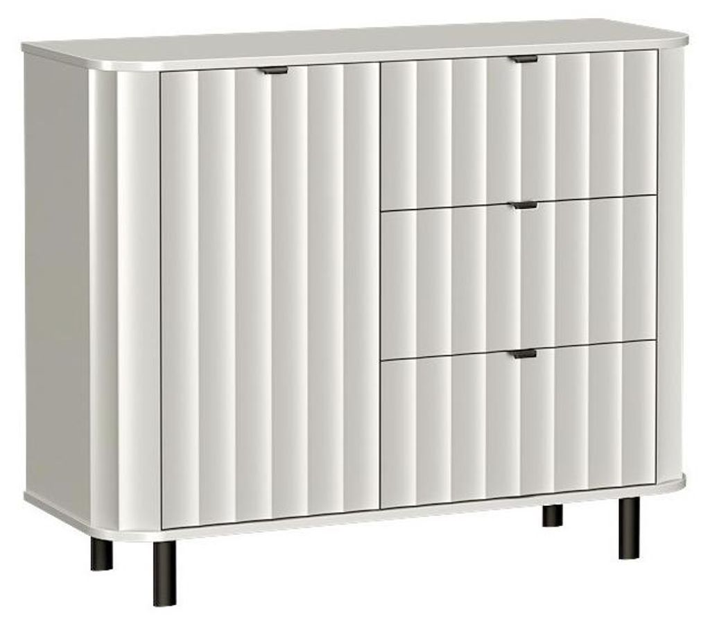 Masseno Kommode MODERNO 111 cm Sideboard mit 3 Schubladen und 1 Türen für Wohnzimmer Schlafzimmer Modern 111x40,5x91 cm Weiß