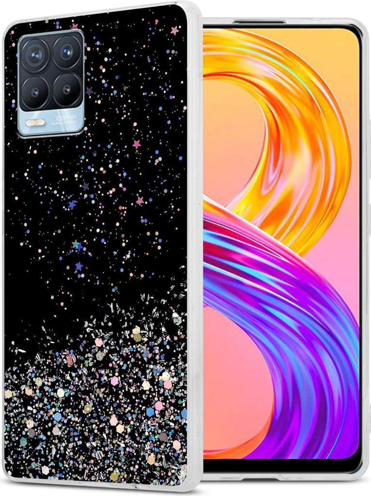 Cadorabo Hülle für Realme 8 4G / 8 PRO in Schwarz mit Glitter Schutzhülle aus flexiblem TPU Silikon mit funkelnden Glitter Case Cover Etui Handy...