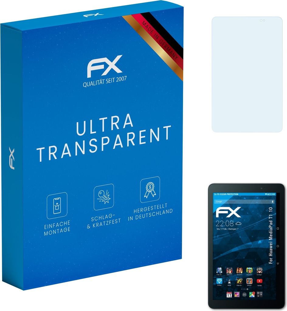 atFoliX FX-Clear 2x Schutzfolie kompatibel mit Huawei MediaPad T1 10 Displayschutzfolie