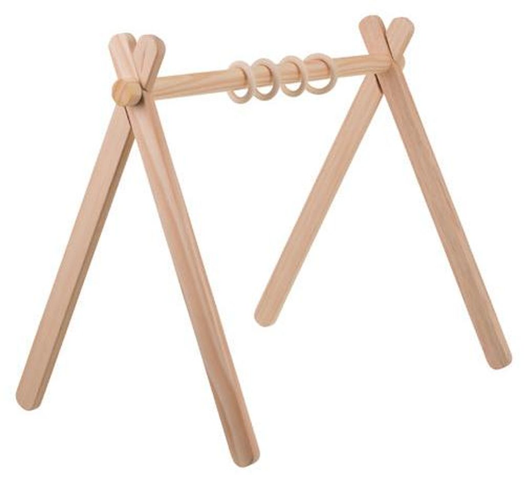 Houten babygym met standaard en 4 ophangringen, afmetingen Productafbeelding 