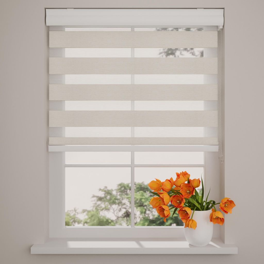 Radeco Doppelrollo mit Kassette 80 x 175 cm (BxH) leinen, Blickdicht oder Transparent, ohne Bohren möglich, Doppelrollo Wandmontage, Kassettenrollo