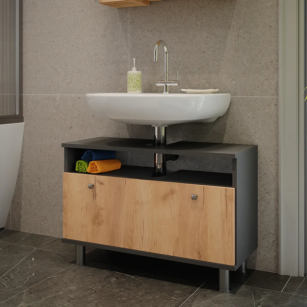 Meuble de salle de bain Vicco Fynn 80cm Anthracite avec tiroir de rangement
