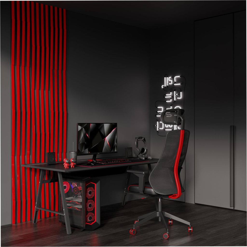 32er-Pack – Akustische Lamellenwandstreifen LOZA-3 | Streifenbreite 3 cm | Wanddekoration | Farbe: Rot glänzender Kunststoff