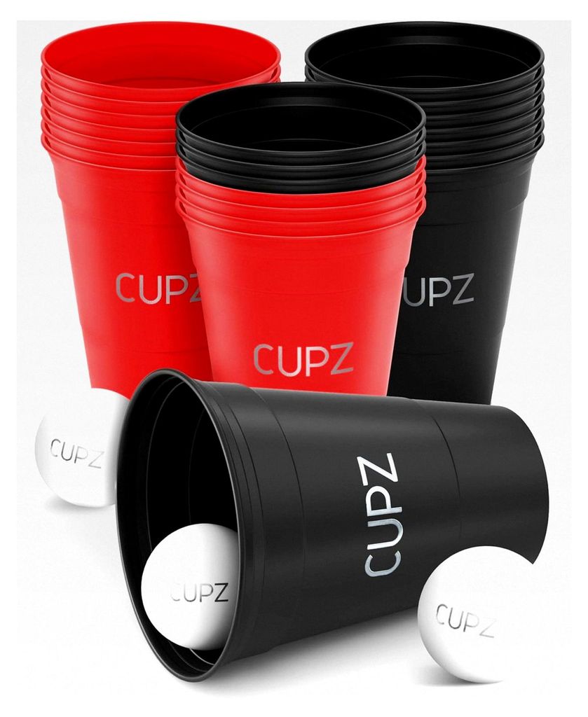 Becher Set 22 Hartplastikbecher - Wiederverwendbar und Spülmaschinenfest - für Erwachsene - 16oz / 473ml - (11 Schwarz + 11 Rot)
