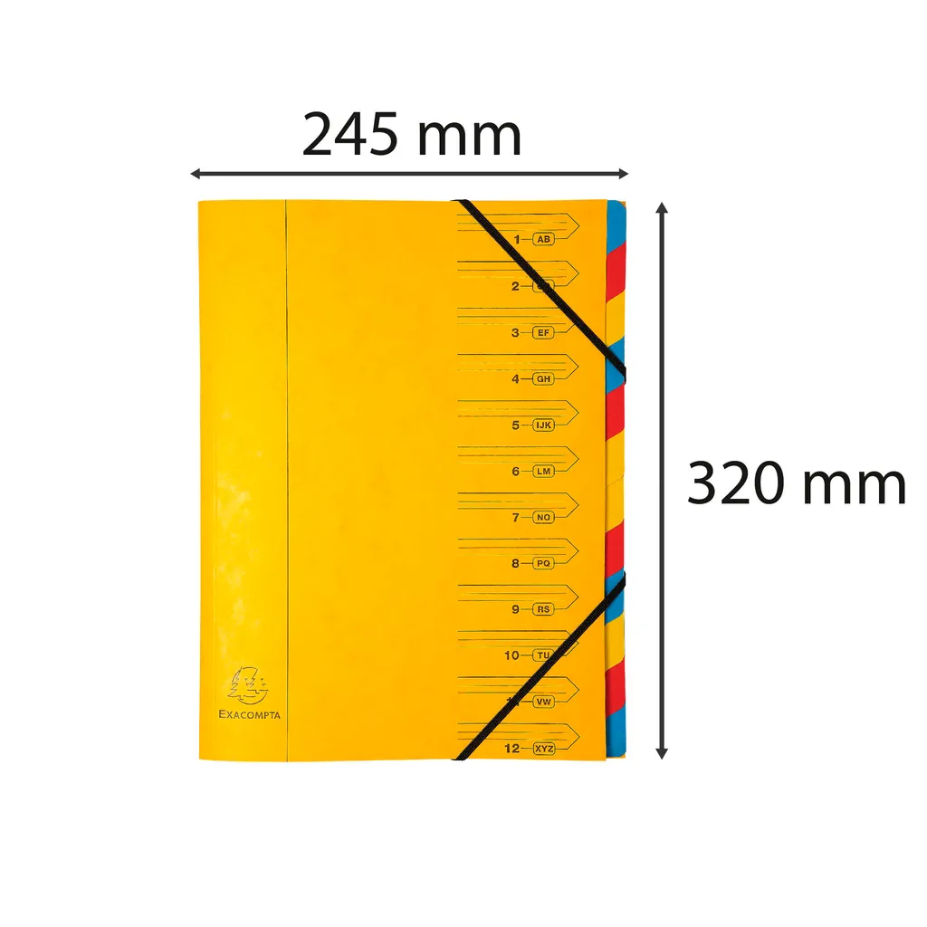 Trieur agrafé jaune 12 compartiments Exacompta : fini les feuilles perdues