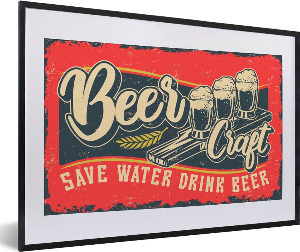 MuchoWow MuchoWow Gerahmtes Poster Mancave - Bier - Gläser - Vintage 60x40 cm - Poster mit zchwarzem Bilderrahmen - Schlafzimmer - Plakat in R...