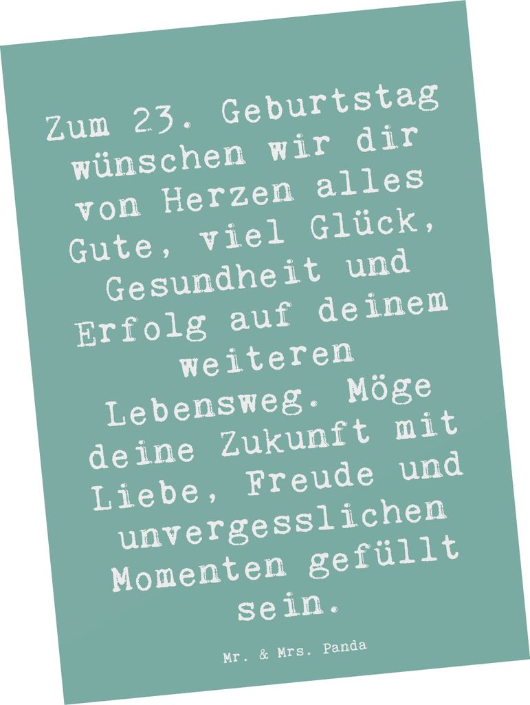 Mr. & Mrs. Panda Postkarte Spruch 23. Geburtstag - Meeresbrise - Geschenk, Ansichtskarten, Glückwunsch, inspirierend, Dekoration, Designkarte, Fre...