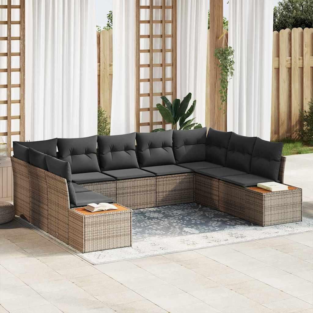 Maison Exclusive - Gartensofa-set mit Kissen 9 pcs Grau Poly Rattan