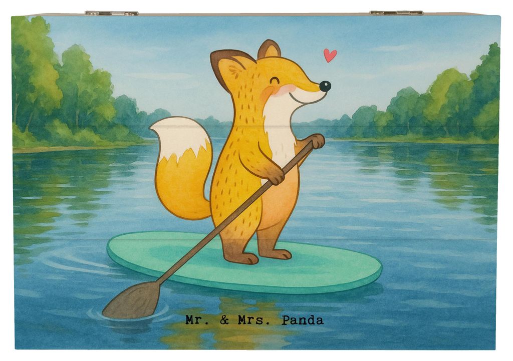 Mr. & Mrs. Panda Truhe Fuchs Stand Up Paddling Design 22 x 15 cm - Weiß - Geschenk, Subben, geschenkkiste, SUB, Paddle Boarding, fotobox, Aufbewah...