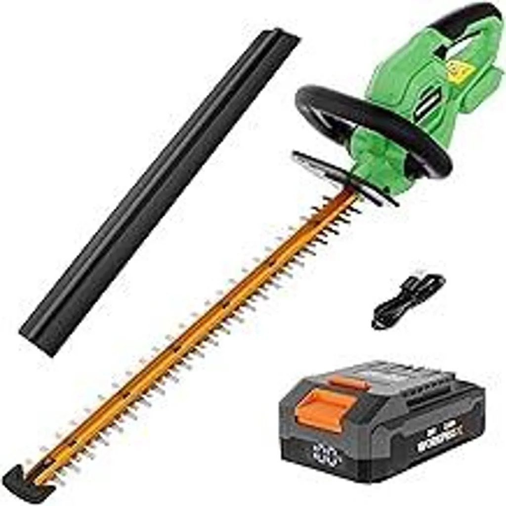Troncarami WORKPROX a batteria 20 V con batteria da 2,0 Ah e cavo di ricarica tipo C, tagliasiepi elettrico con lunghezza di taglio 51 cm, diametro di taglio 18 mm, tagliasiepi ideale per giardini, siepi e arbusti