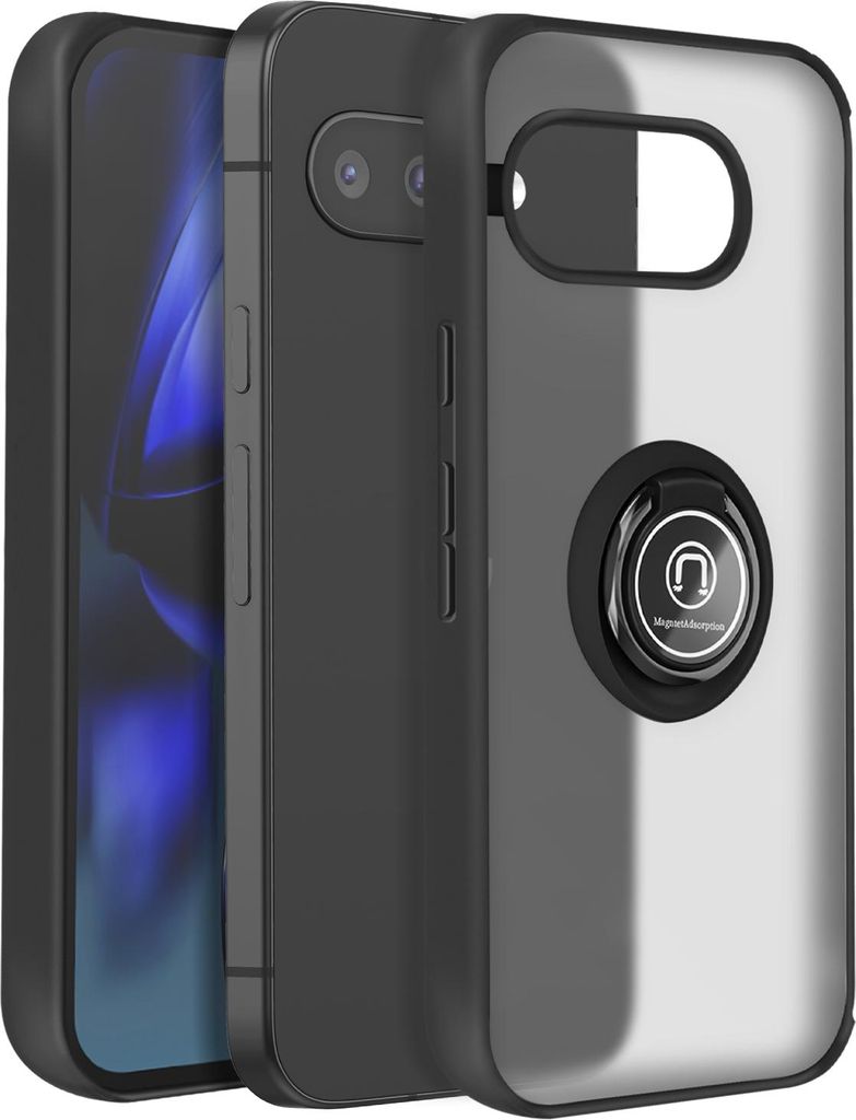 Avizar, Google Pixel 9a Hülle Magnetring Transparent, Schwarz