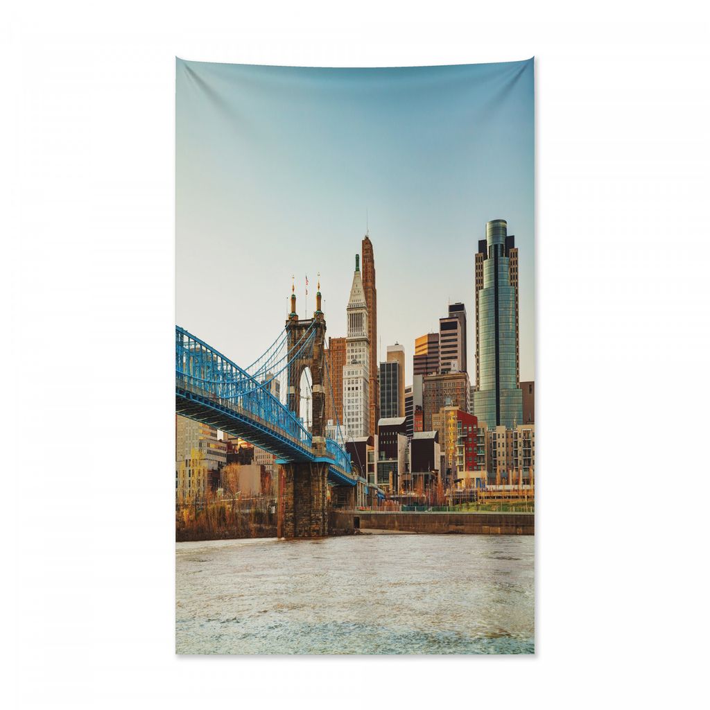 Abakuhaus Cincinnati Wandteppich und Tagesdecke, Citylife Panorama Echt aus Weiches Mikrofaser Stoff Kein Verblassen Klare Farben Waschbar, 140 x 2...