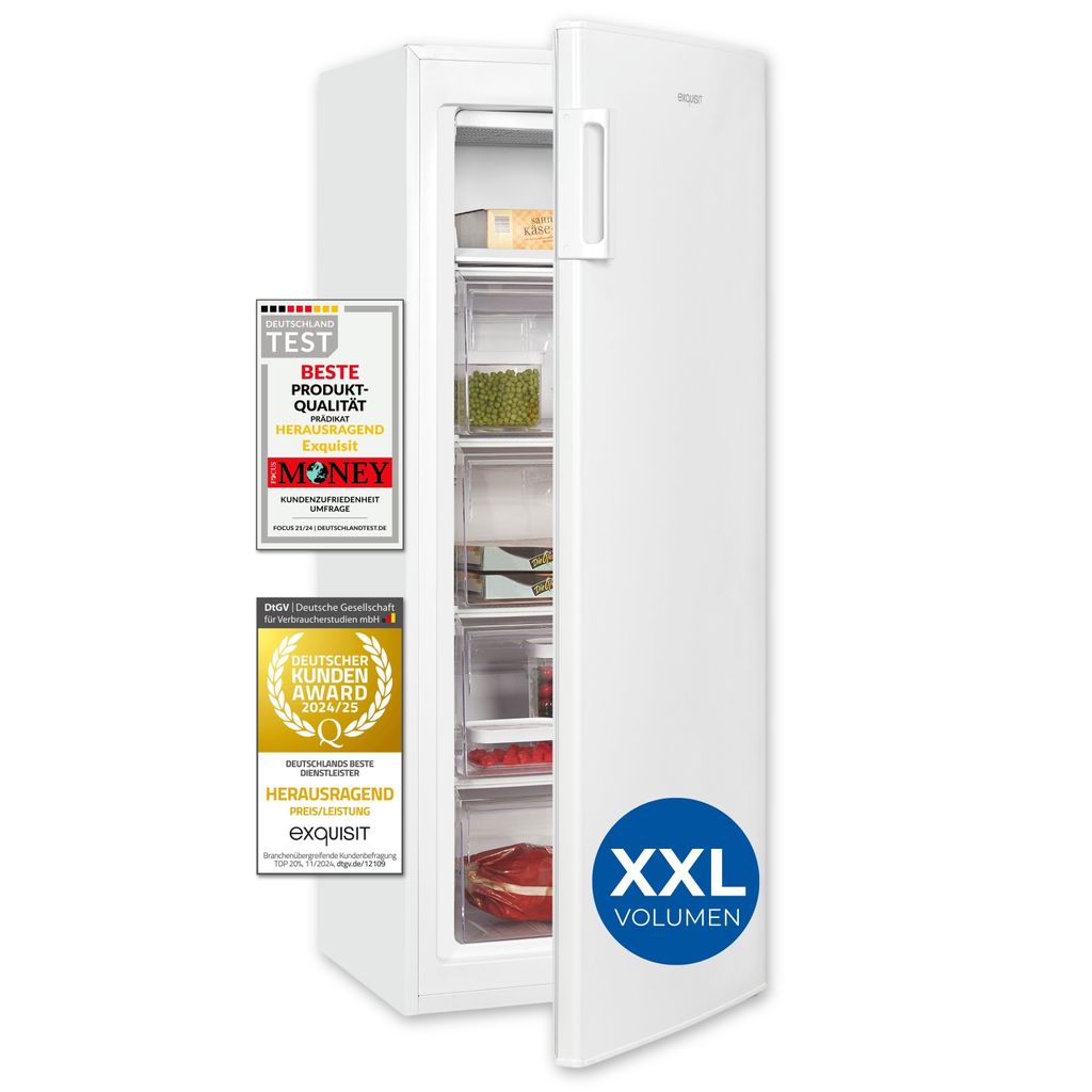 Exquisit Gefrierschrank GS5230-H-040D weiss | Tiefkühlschrank Groß 168 L Volumen | 4* Gefrieren | Türanschlag wechselbar