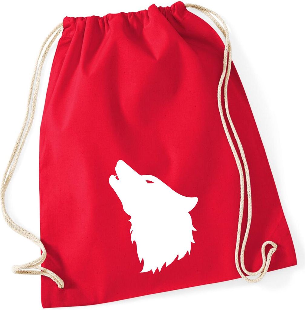 Huuraa Turnbeutel Wolf Kopf Silhouette 12 Liter Classic Red Baumwolle Rucksack Geschenkidee