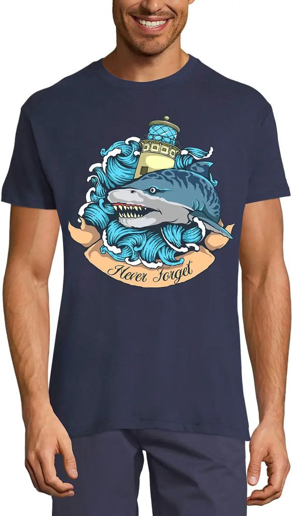 Herren Grafik T-Shirt Niemals vergessen - der gruselige Hai – Never Forget - Scary Shark – Öko-Verantwortlich Vintage Jahrgang Kurzarm Lustige...