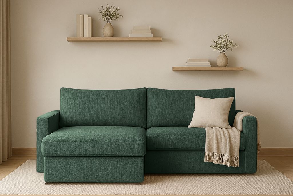 Kaiser Möbel Ecksofa mit Schlaffunktion und Bettzeugablage LUBEKA, Stoff Faro Grün Links
