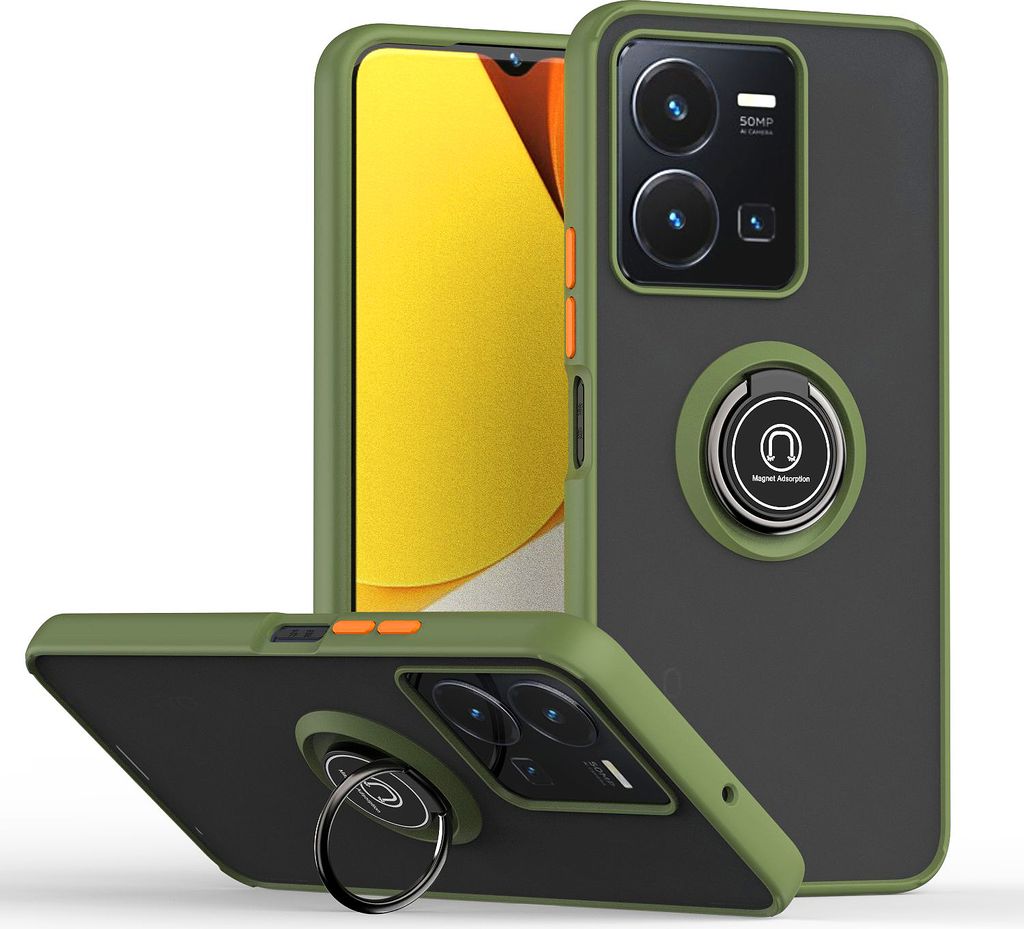 VIVO Y35 Hülle, Ring Halter Ständer Matte Transluzent TPU Rahmen Stoßfest Schutzhülle für VIVO Y35 Grün