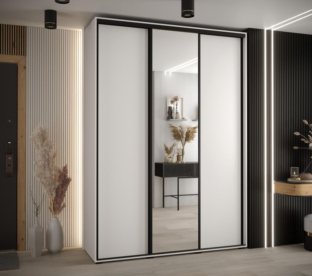 Kleiderschrank YVONA 3 - 170/45 cm, weiß/schwarz
