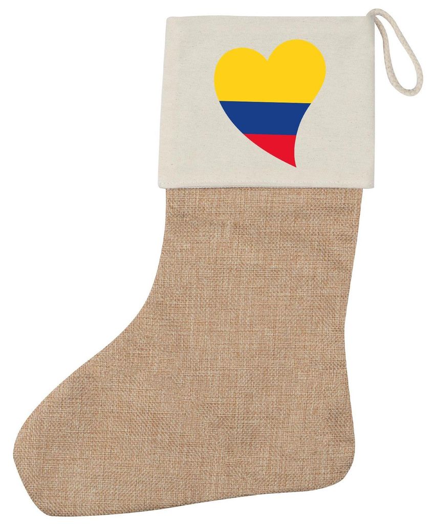 Huuraa Weihnachtsstrumpf Kolumbien Flagge Herz Beige Jute Kaminstrumpf Geschenkidee