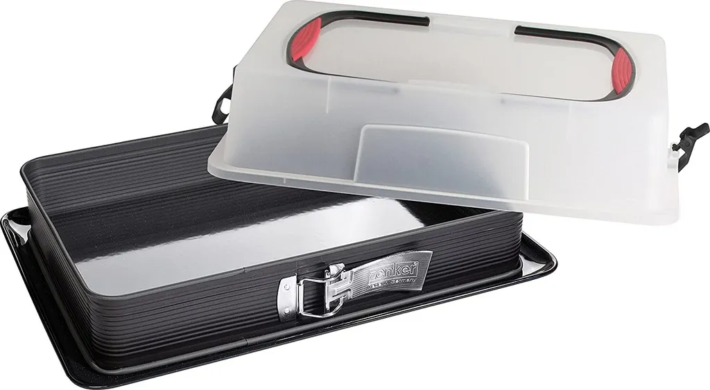 Zenker Deluxe Rechteck-Springform mit Transporthaube, Spring Form, Backform, Kuchenform, Ilag Premium, Schwarz Metallic, L 42 cm, 7023
