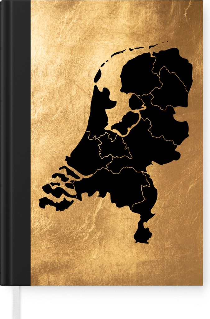 MuchoWow Notizbuch Tagebuch Haushaltsbuch Notebook A5 Karte Niederlande - Schwarz - Gold - Notizblock - Notizheft - Notebook - Schreibblock - Papier