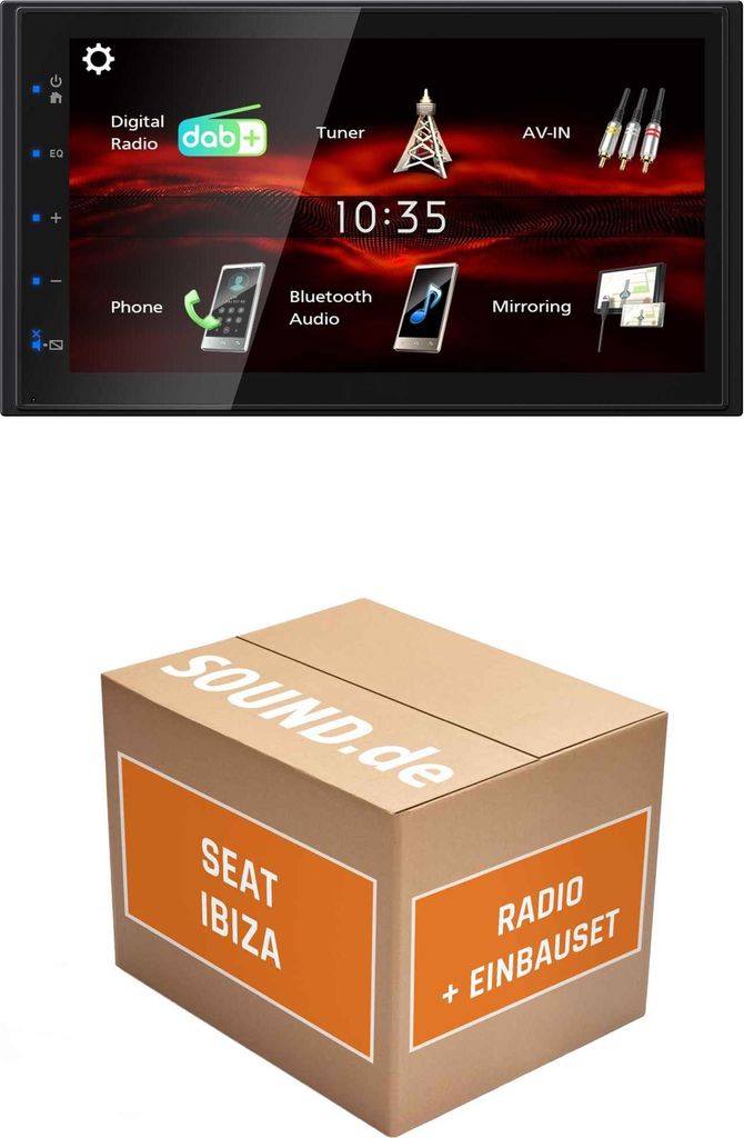 Autoradio Einbaupaket JVC KW-M180DBT passend für Seat Ibiza IV 6J + Lenkradfernbedienung Klavierlack / schwarz | Bluetooth USB
