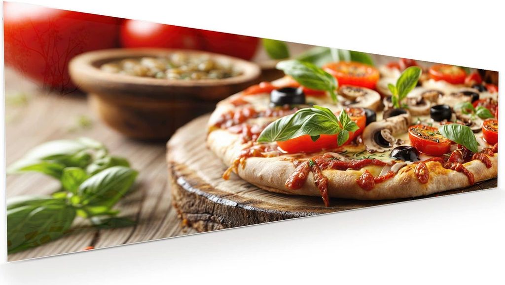 Glasbild 120x40cm in XXL für Wohnzimmer, Schlafzimmer Motiv Pizza im Holzofen
